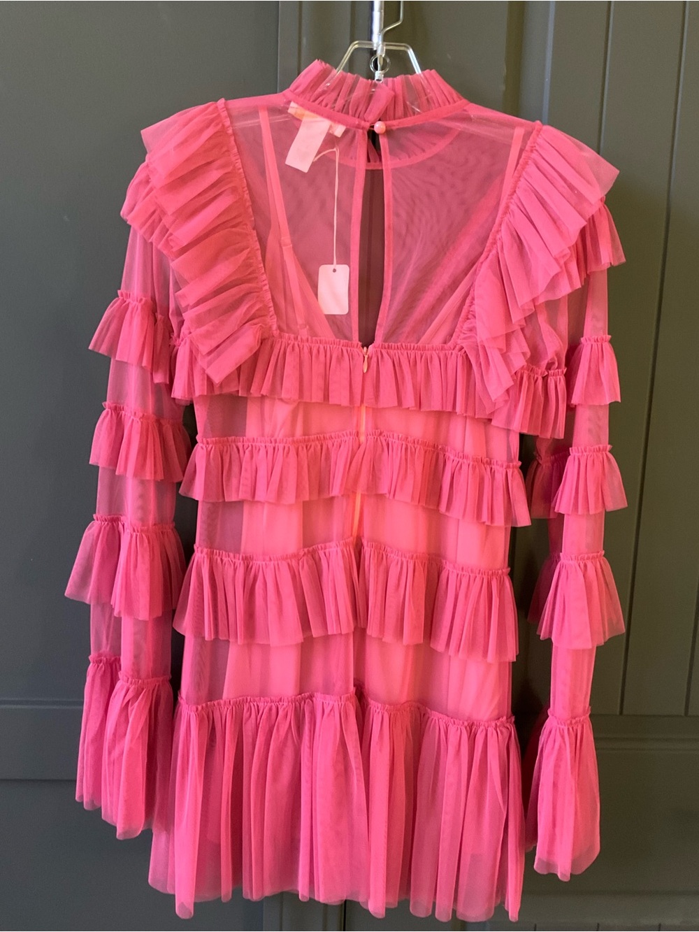 Karlie Coral Pink Ruffle Mesh Dress - Picture 2 of 11